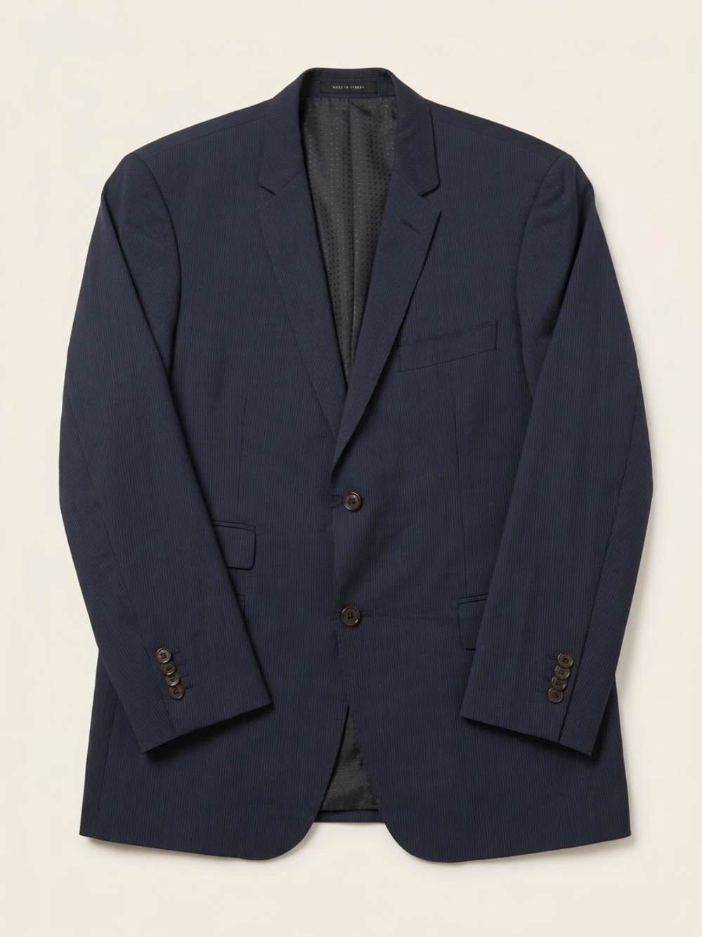 BOSS Hugo Boss Edison Suit Jacket Blazer US 40S Navy Pinstripe Virgin Wool